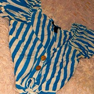 Blue and white stripped, tie up, forever 21 blouse!